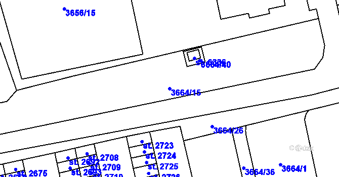 Parcela st. 3664/15 v KÚ Břeclav, Katastrální mapa