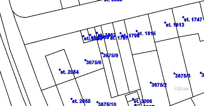 Parcela st. 3675/9 v KÚ Břeclav, Katastrální mapa