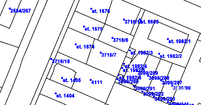 Parcela st. 3716/7 v KÚ Břeclav, Katastrální mapa