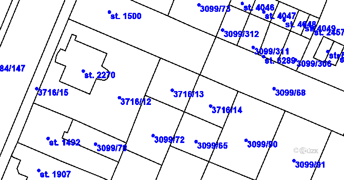 Parcela st. 3716/13 v KÚ Břeclav, Katastrální mapa