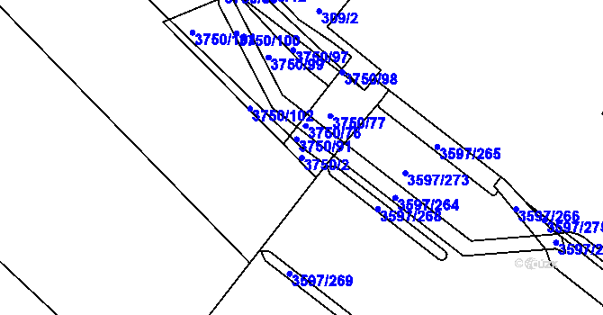 Parcela st. 3750/2 v KÚ Břeclav, Katastrální mapa