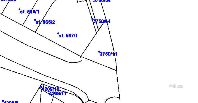 Parcela st. 3750/11 v KÚ Břeclav, Katastrální mapa