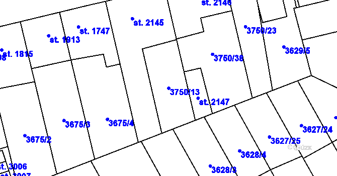 Parcela st. 3750/13 v KÚ Břeclav, Katastrální mapa