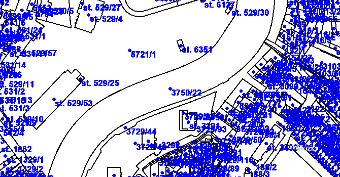 Parcela st. 3750/22 v KÚ Břeclav, Katastrální mapa