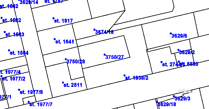 Parcela st. 3750/27 v KÚ Břeclav, Katastrální mapa