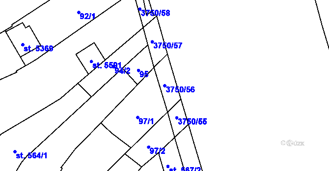 Parcela st. 3750/56 v KÚ Břeclav, Katastrální mapa