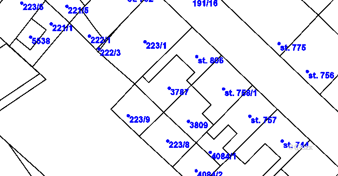 Parcela st. 3787 v KÚ Břeclav, Katastrální mapa