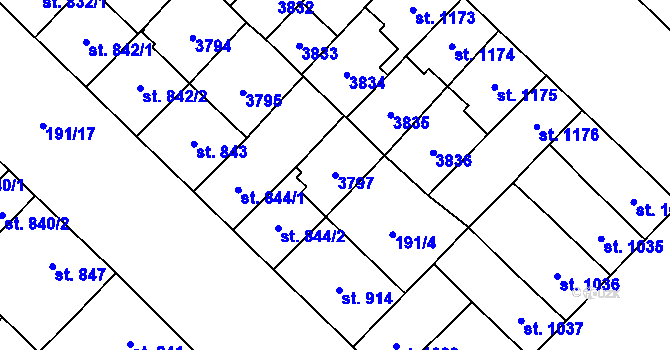 Parcela st. 3797 v KÚ Břeclav, Katastrální mapa