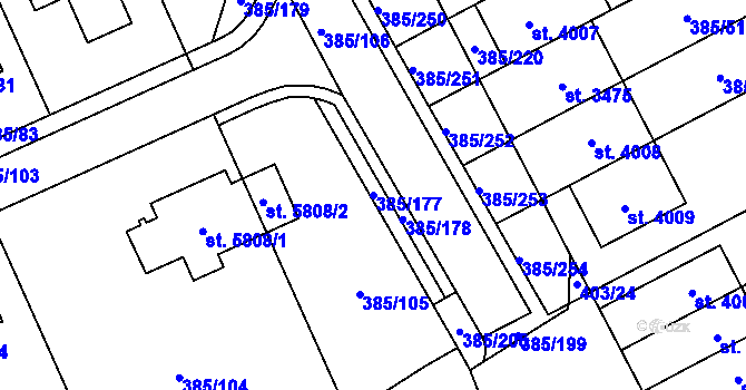 Parcela st. 385/177 v KÚ Břeclav, Katastrální mapa