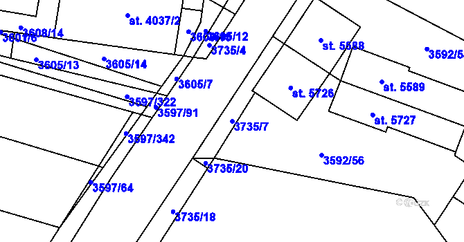 Parcela st. 3735/7 v KÚ Břeclav, Katastrální mapa