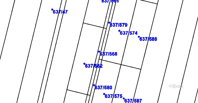 Parcela st. 637/568 v KÚ Břeclav, Katastrální mapa