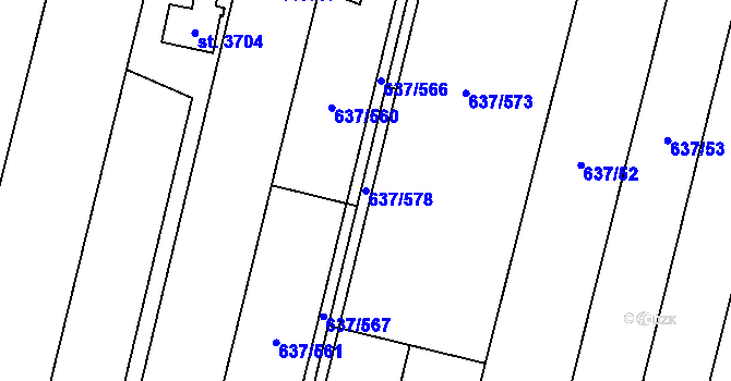 Parcela st. 637/578 v KÚ Břeclav, Katastrální mapa