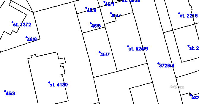 Parcela st. 45/7 v KÚ Břeclav, Katastrální mapa