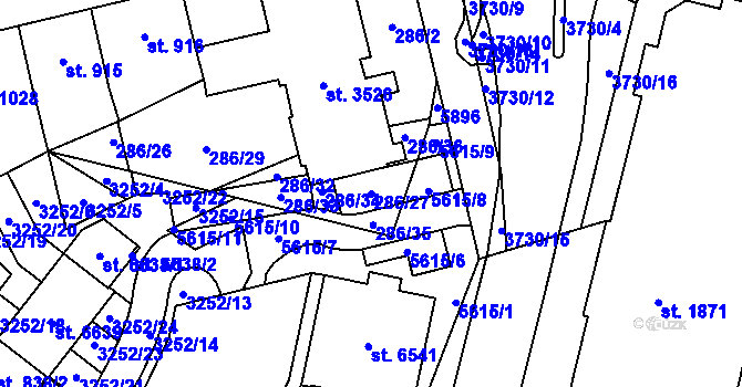 Parcela st. 286/27 v KÚ Břeclav, Katastrální mapa