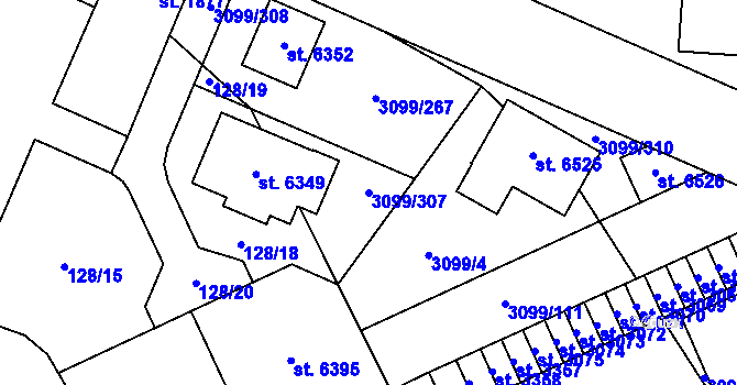 Parcela st. 3099/307 v KÚ Břeclav, Katastrální mapa