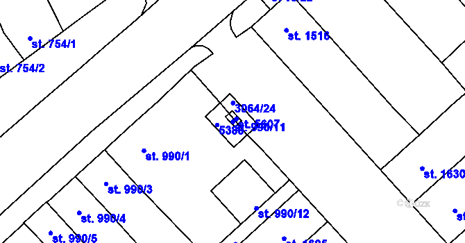 Parcela st. 990/11 v KÚ Břeclav, Katastrální mapa