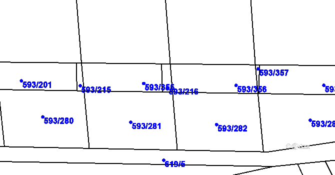 Parcela st. 593/216 v KÚ Břeclav, Katastrální mapa
