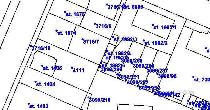 Parcela st. 1982/5 v KÚ Břeclav, Katastrální mapa