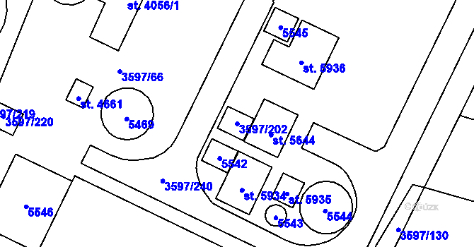 Parcela st. 3597/202 v KÚ Břeclav, Katastrální mapa