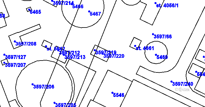 Parcela st. 3597/220 v KÚ Břeclav, Katastrální mapa