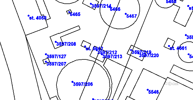 Parcela st. 3597/212 v KÚ Břeclav, Katastrální mapa