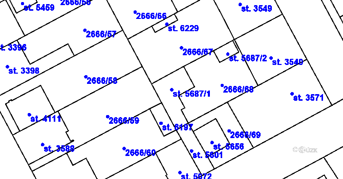 Parcela st. 5687/1 v KÚ Břeclav, Katastrální mapa