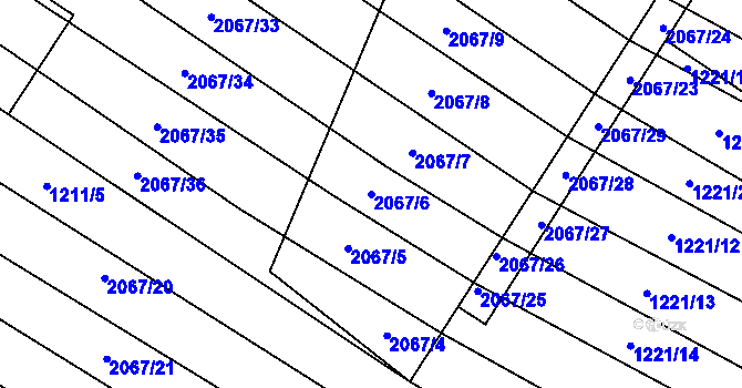 Parcela st. 2067/6 v KÚ Břeclav, Katastrální mapa