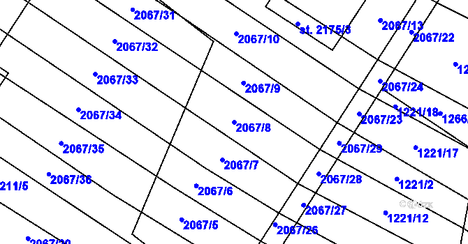Parcela st. 2067/8 v KÚ Břeclav, Katastrální mapa