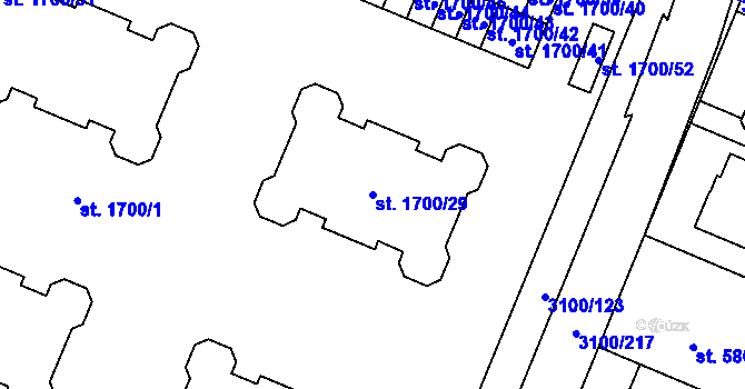 Parcela st. 1700/29 v KÚ Břeclav, Katastrální mapa