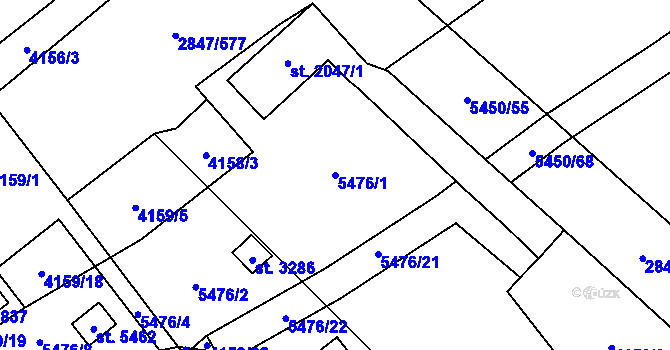 Parcela st. 5476/1 v KÚ Břeclav, Katastrální mapa