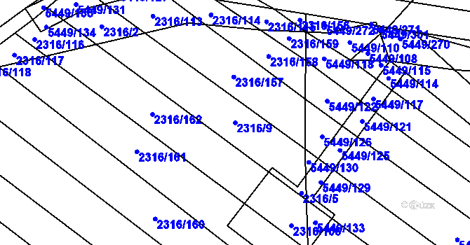 Parcela st. 2316/9 v KÚ Břeclav, Katastrální mapa