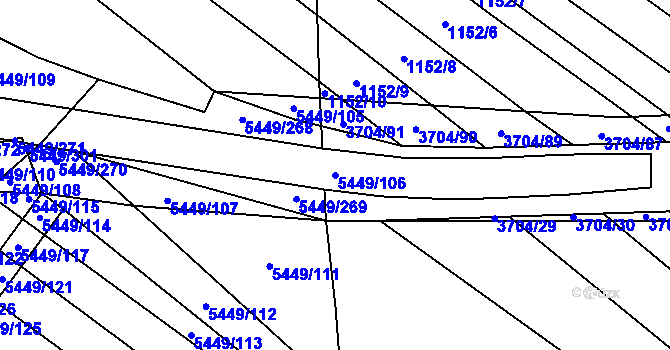 Parcela st. 5449/106 v KÚ Břeclav, Katastrální mapa