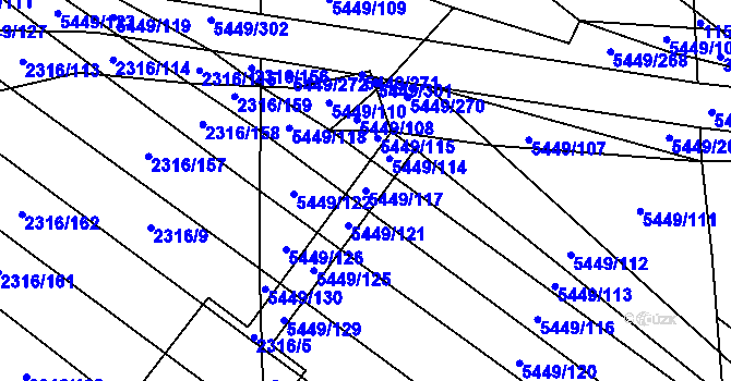 Parcela st. 5449/117 v KÚ Břeclav, Katastrální mapa