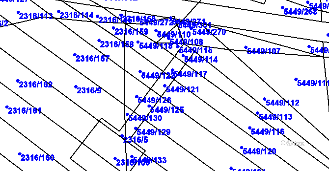 Parcela st. 5449/121 v KÚ Břeclav, Katastrální mapa