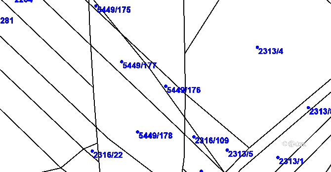 Parcela st. 5449/176 v KÚ Břeclav, Katastrální mapa