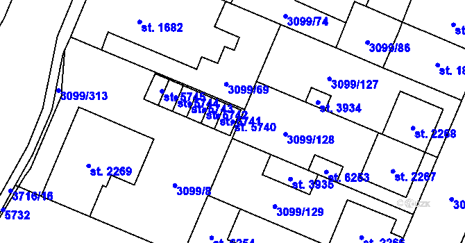 Parcela st. 5740 v KÚ Břeclav, Katastrální mapa
