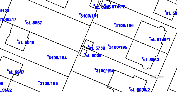 Parcela st. 5739 v KÚ Břeclav, Katastrální mapa
