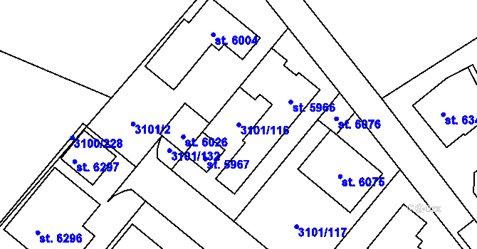 Parcela st. 3101/116 v KÚ Břeclav, Katastrální mapa