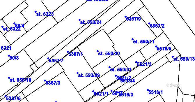 Parcela st. 550/30 v KÚ Břeclav, Katastrální mapa