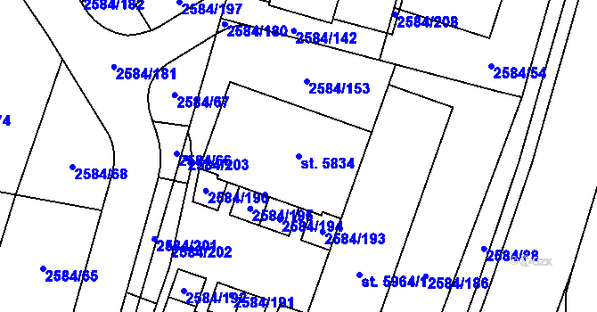 Parcela st. 5834 v KÚ Břeclav, Katastrální mapa