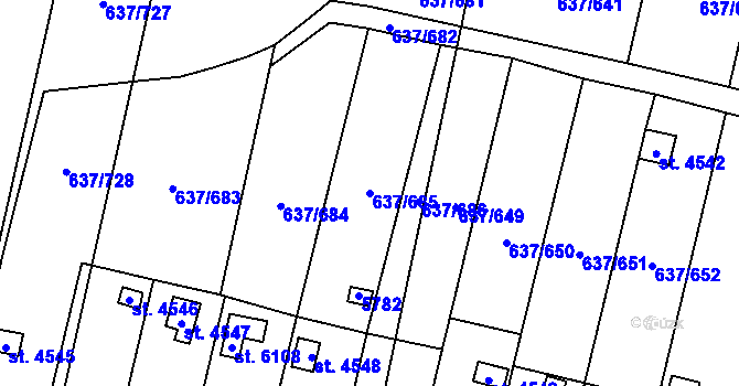 Parcela st. 637/685 v KÚ Břeclav, Katastrální mapa