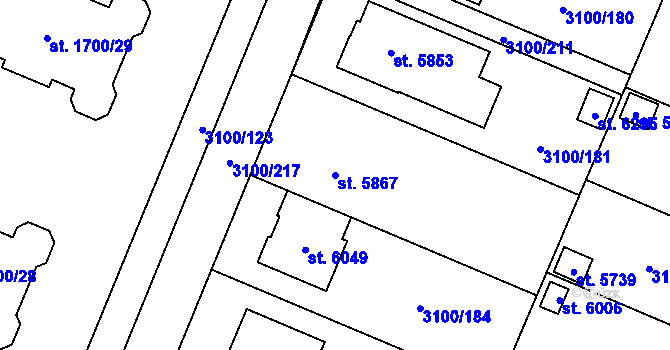 Parcela st. 5867 v KÚ Břeclav, Katastrální mapa