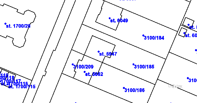 Parcela st. 5947 v KÚ Břeclav, Katastrální mapa