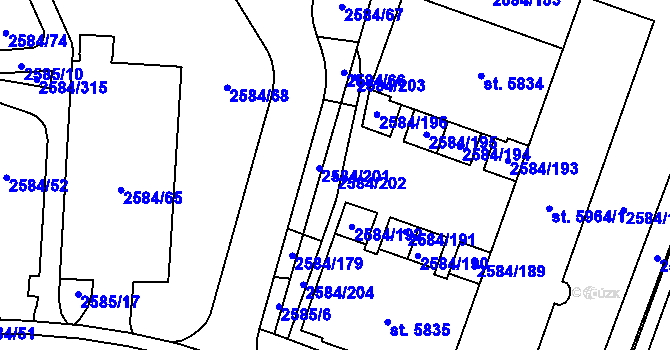 Parcela st. 2584/202 v KÚ Břeclav, Katastrální mapa