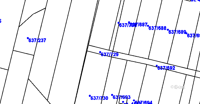 Parcela st. 637/729 v KÚ Břeclav, Katastrální mapa