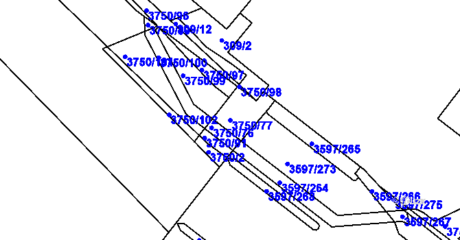 Parcela st. 3750/77 v KÚ Břeclav, Katastrální mapa