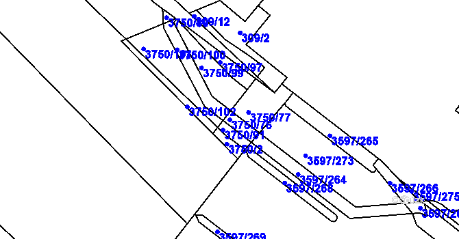Parcela st. 3750/76 v KÚ Břeclav, Katastrální mapa
