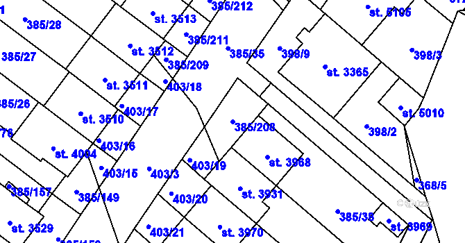 Parcela st. 385/208 v KÚ Břeclav, Katastrální mapa