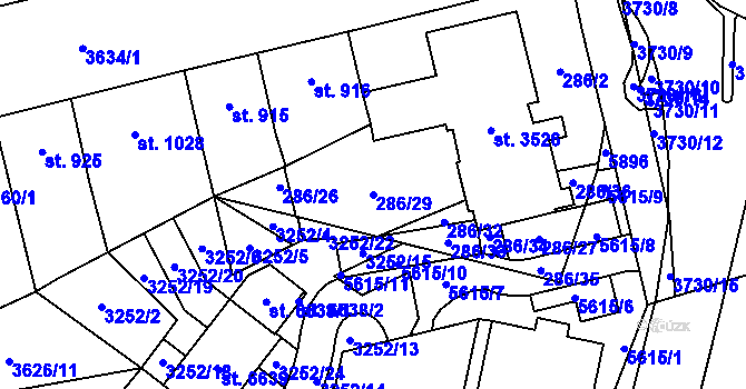 Parcela st. 286/29 v KÚ Břeclav, Katastrální mapa