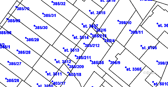 Parcela st. 385/212 v KÚ Břeclav, Katastrální mapa